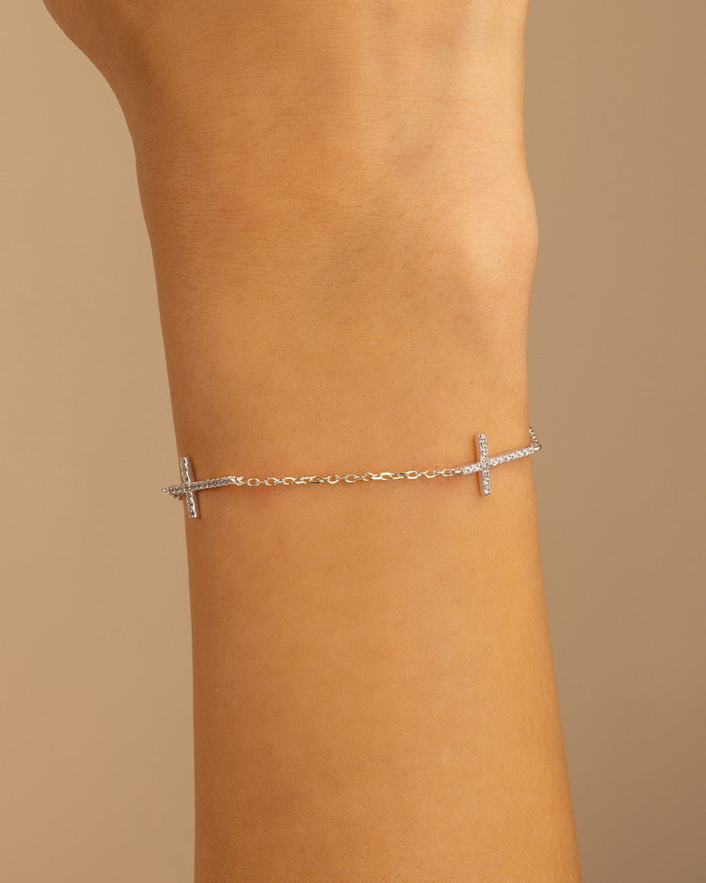 Sterling Silver Delicate CZ Cross Bracelet