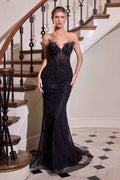 Ladivine CD715 Radiant Linear Beaded Strapless Mermaid Gown