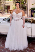Ladivine CD717W Strapless A-Line Gown Lace Applique Tulle Skirt