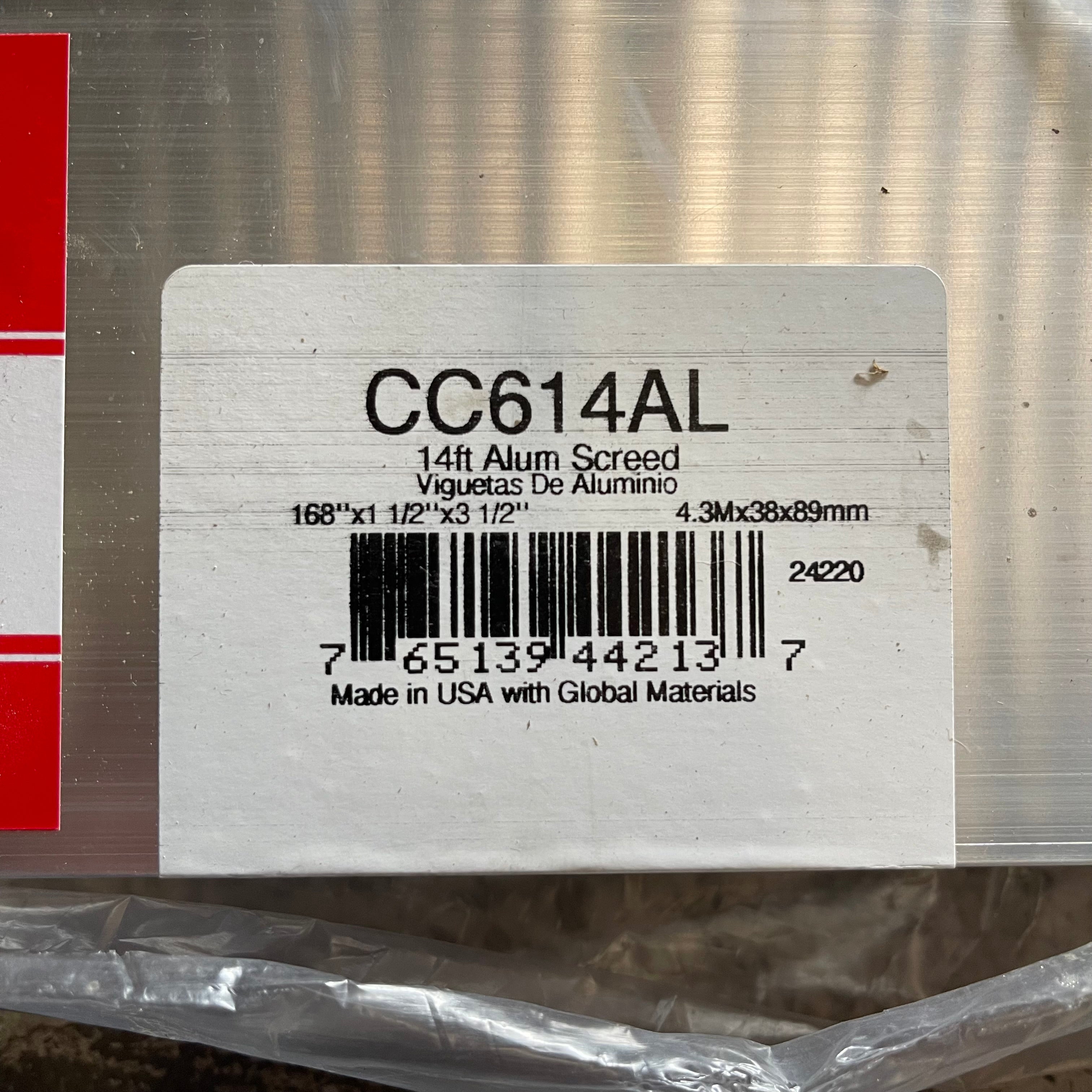 KRAFT TOOL CO. Striker Screed 168”x3-1/2”x1-1/2” ALUMINUM CC614AL
