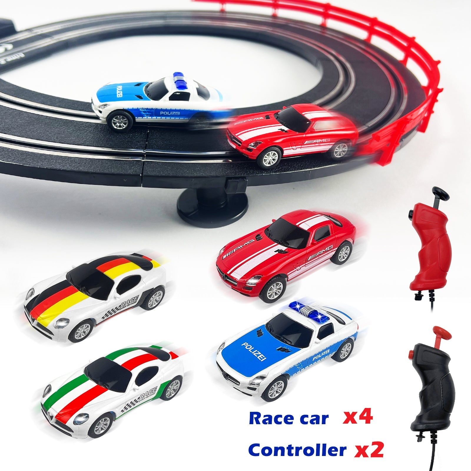 MR-01 Slot Car Racing Set – 4 Cars Deluxe Electric Race Track with Lights for 2 Players