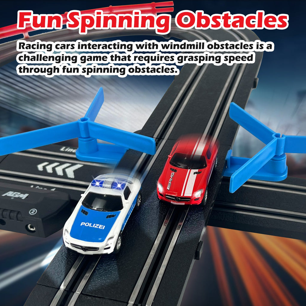 MR-01 Slot Car Racing Set – 4 Cars Deluxe Electric Race Track with Lights for 2 Players