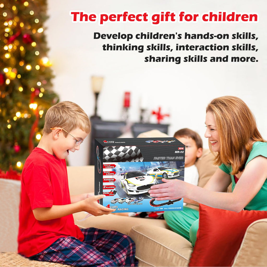 MR-02 Slot Car Racing Set – Deluxe Electric Race Track with 4 Cars & Dual Controllers
