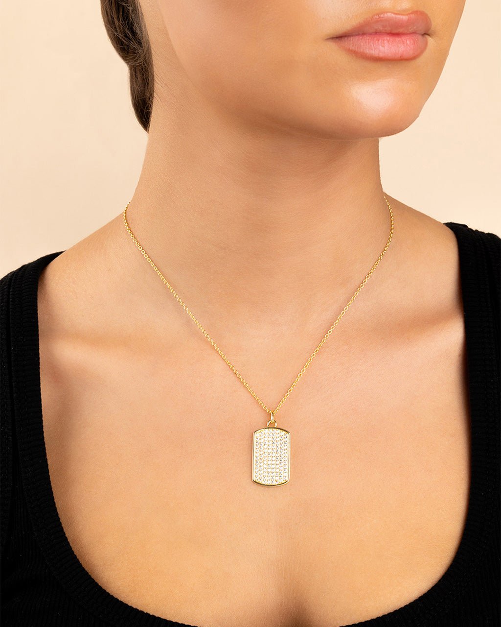 Pave CZ Rounded-edge Rectangle Pendant