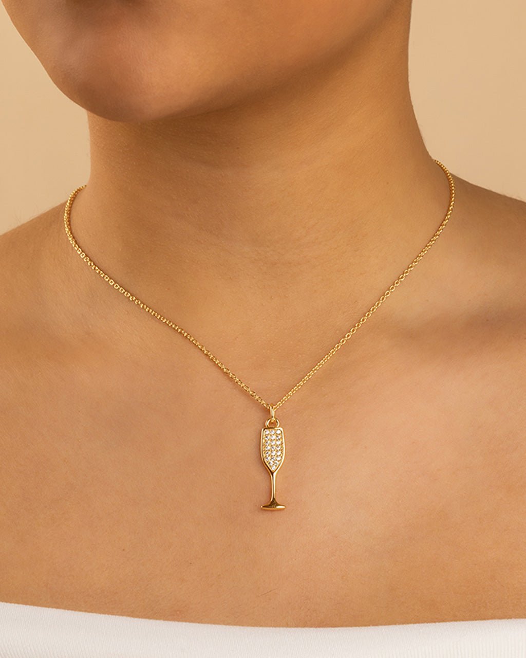 Pave CZ Champagne Flute Pendant