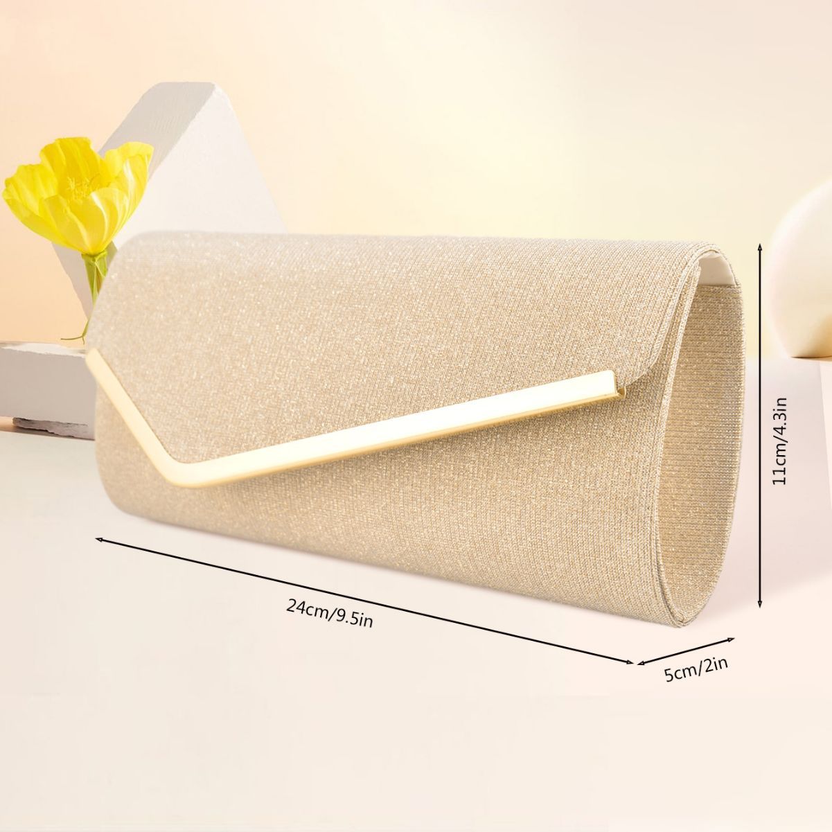 Women's three-fold bag with colorful glitter