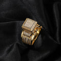 Hip-hop square diamond-encrusted couple ring