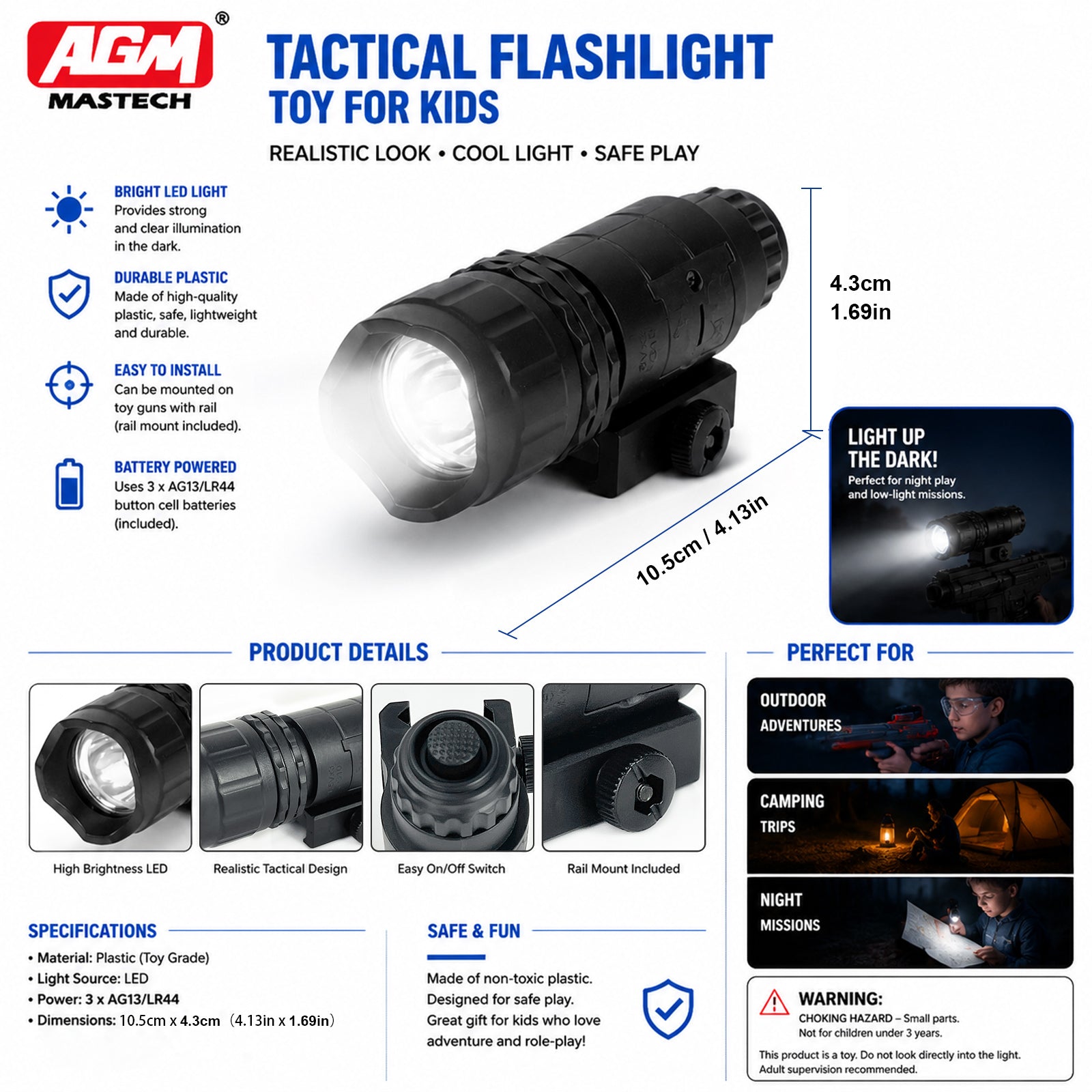 Tactical Flashlight – Rail-Mount Toy Blaster Accessory for Blasters