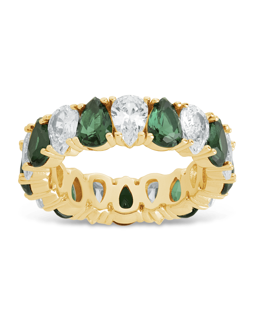 Sterling Silver Pear Cut Emerald CZ Celebration Band Ring