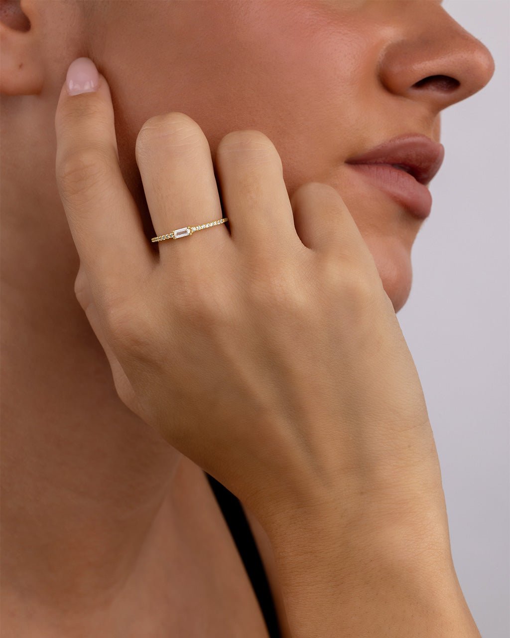 Sterling Silver Thin Clear CZ Stacking Birthstone Ring