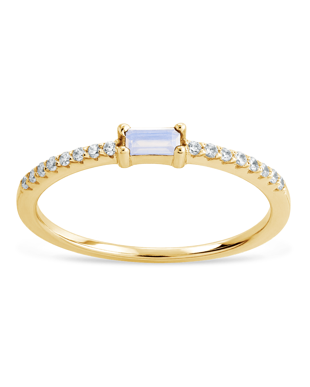 Sterling Silver Thin Moonstone CZ Stacking Birthstone Ring