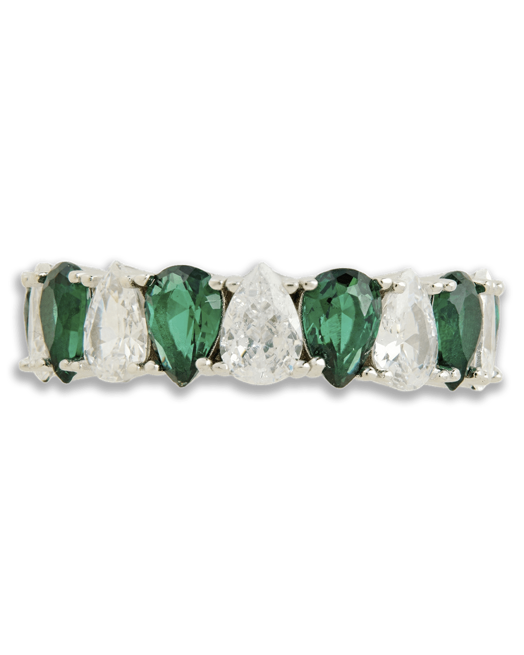 Sterling Silver Pear Cut Emerald CZ Celebration Band Ring