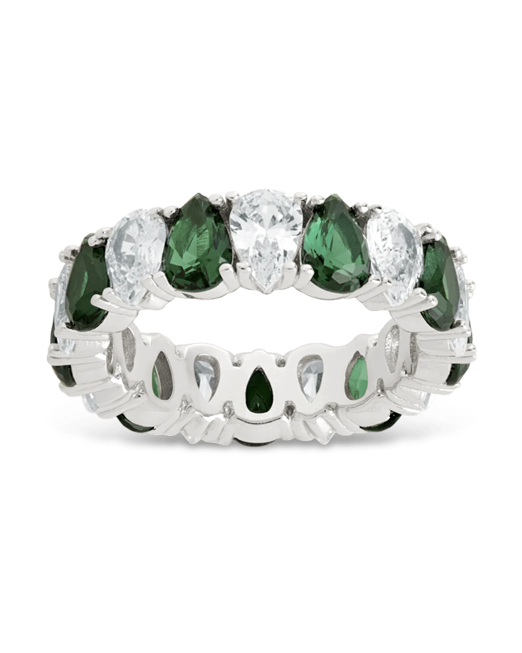 Sterling Silver Pear Cut Emerald CZ Celebration Band Ring