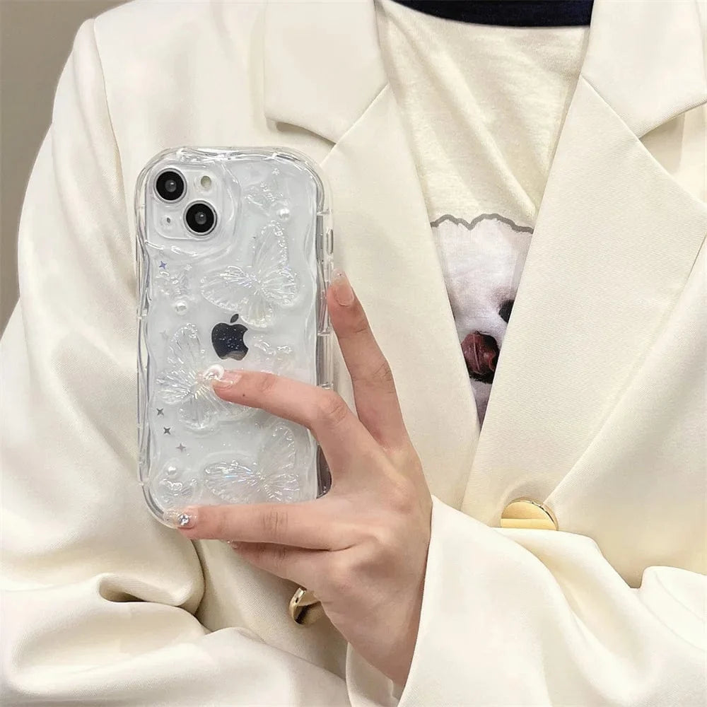 3D Butterfly Crystal Bling Glitter Pearl iPhone Case