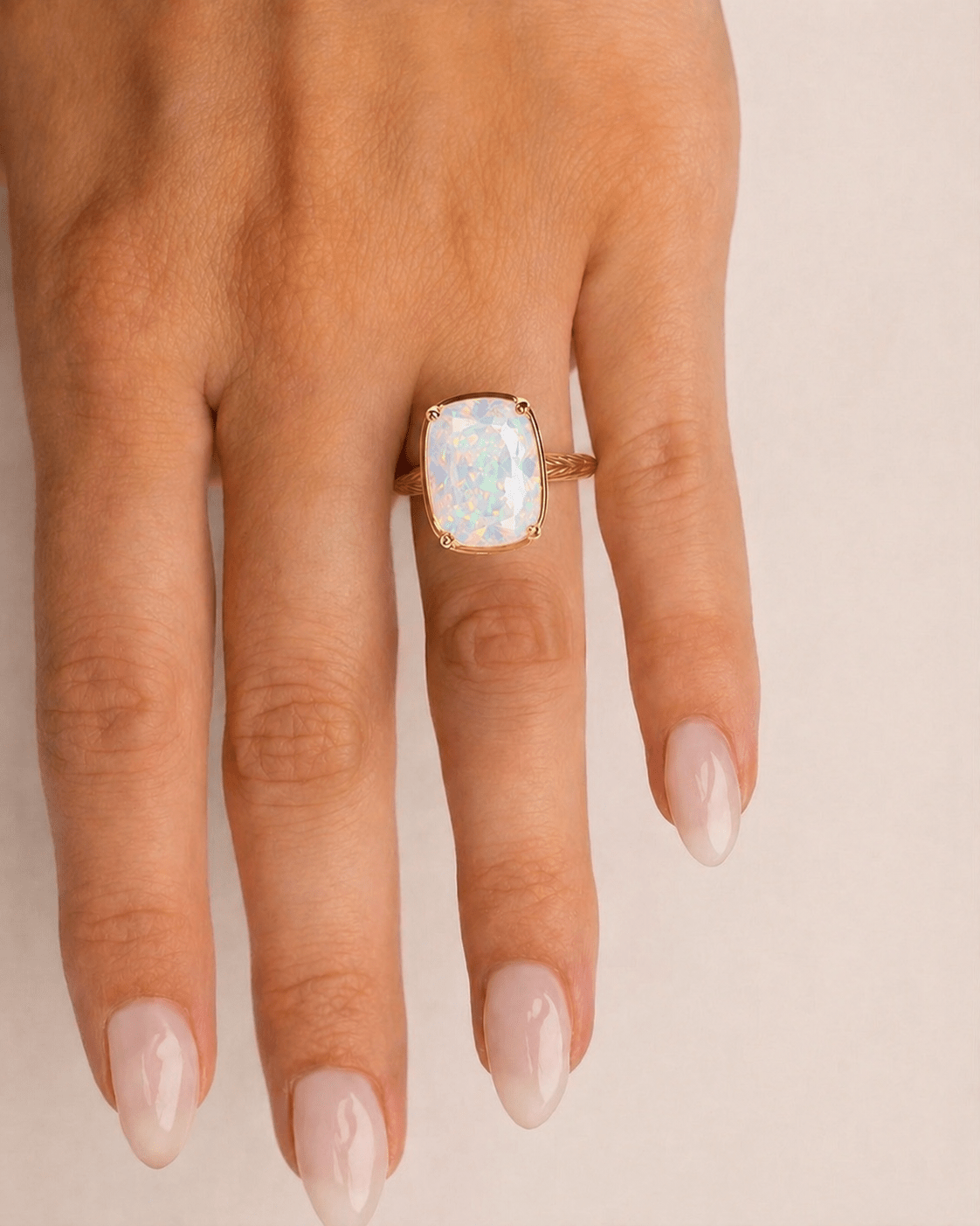Sterling Silver Elongated Cushion Opal Cocktail Ring