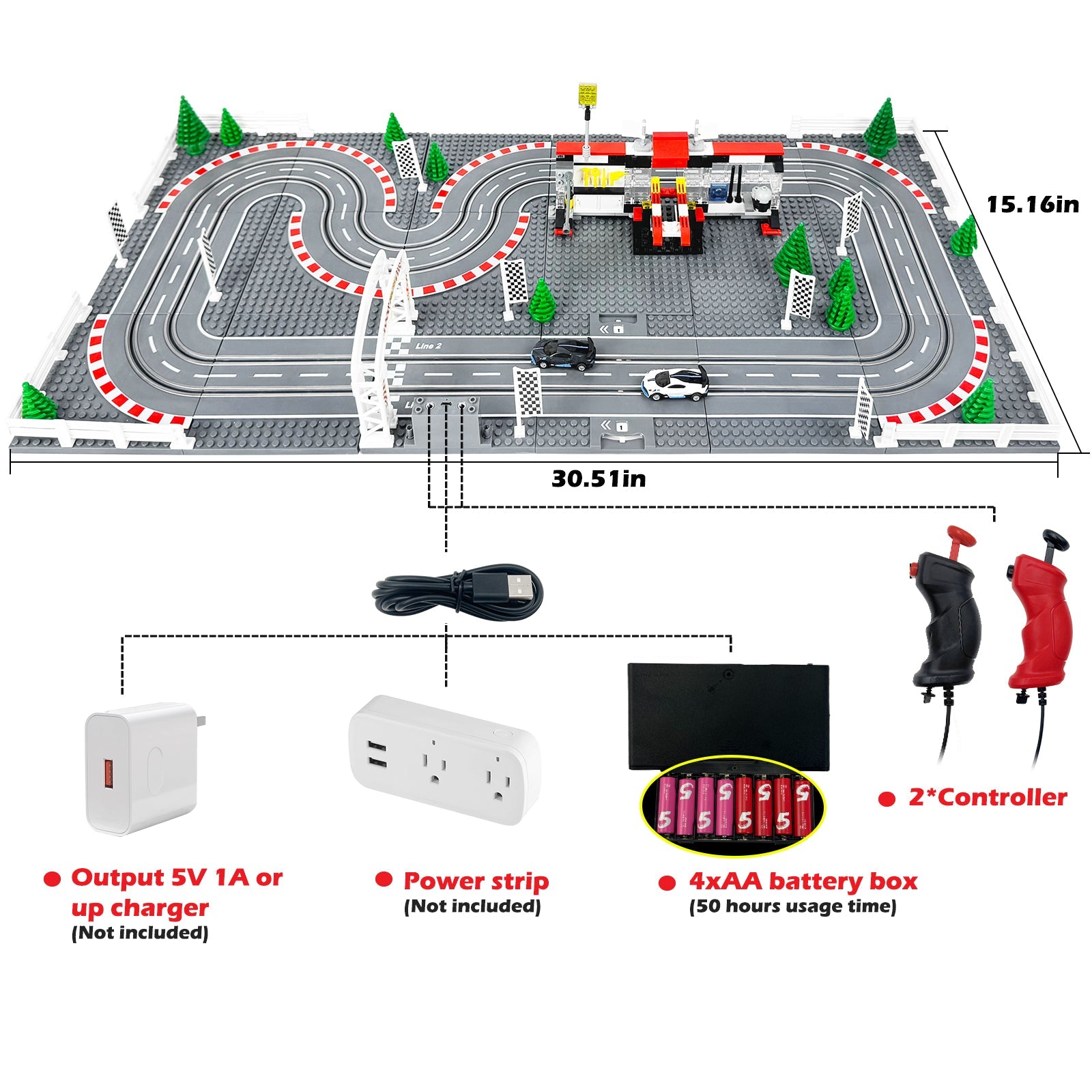 Slot Cars Race Track Sets, with 2 tracks 2 controllers 2 cars, Adjustable Speed, Block Building Slot Car Race Set,Christmas present， Toys Gifts
