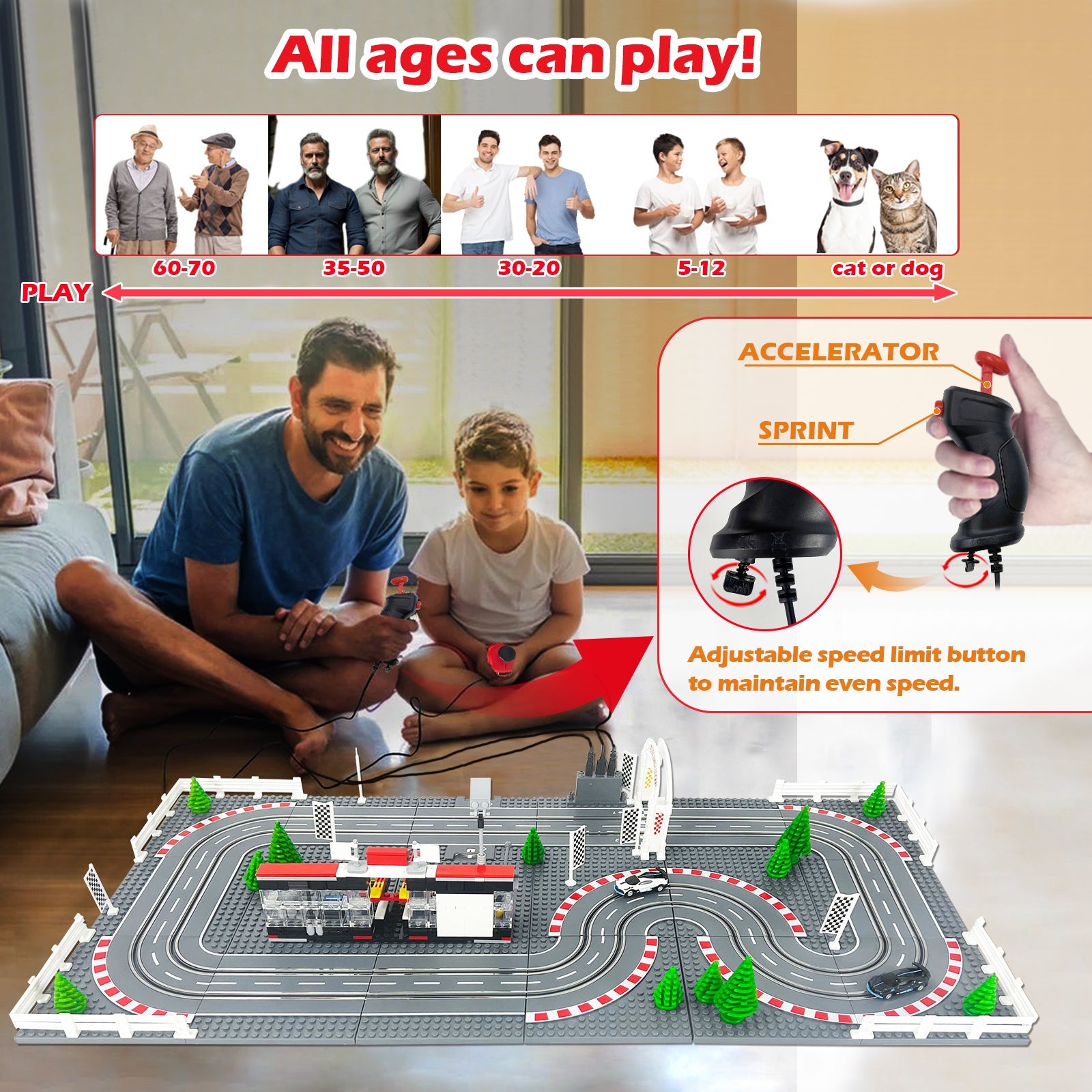 Slot Cars Race Track Sets, with 2 tracks 2 controllers 2 cars, Adjustable Speed, Block Building Slot Car Race Set,Christmas present， Toys Gifts